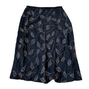 Dana Buchman Skirt Silk Beaded Floral Vines Lined Vintage 1980s Black 8 EUC